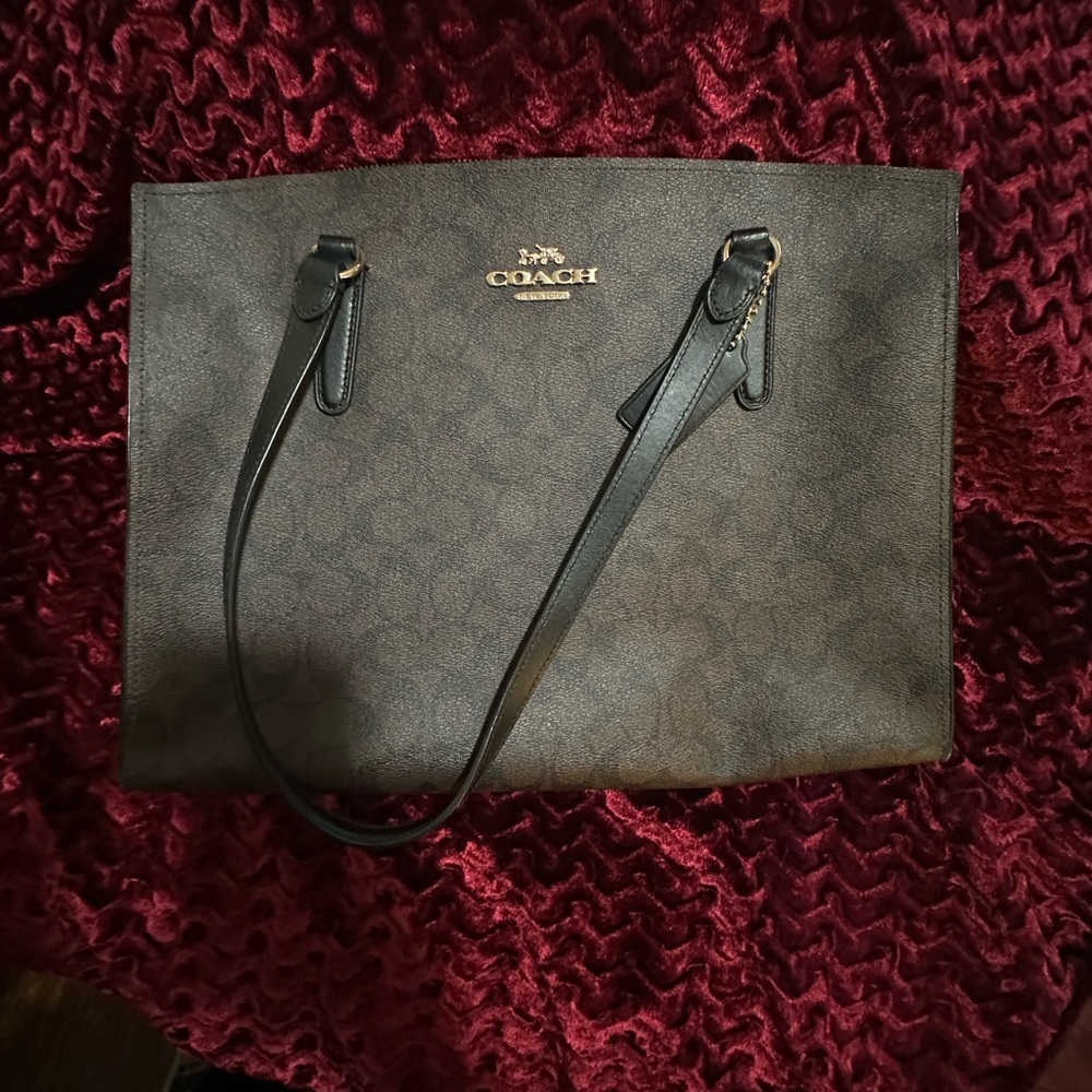 Coach Dark Brown Tote Bag with Black Straps